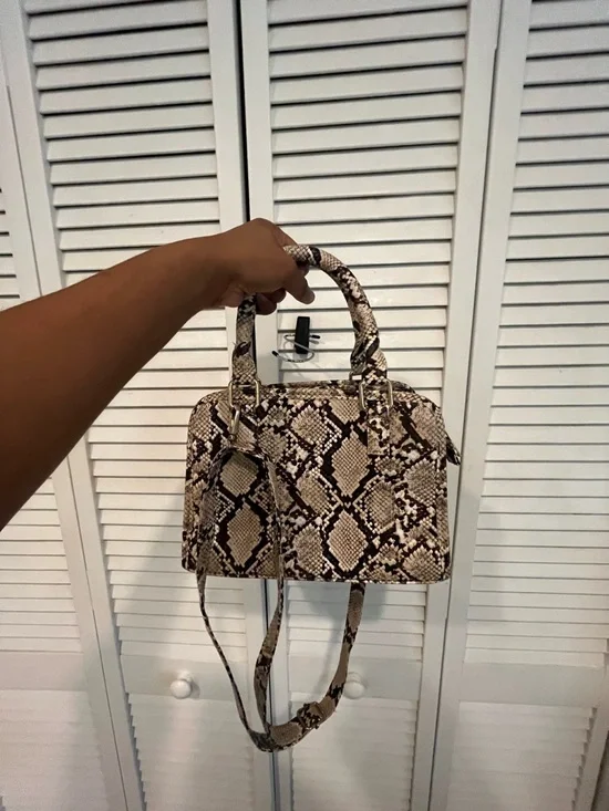 Python-Print Top-Handle Crossbody Bag in Beige and Brown - Picture 3 of 4